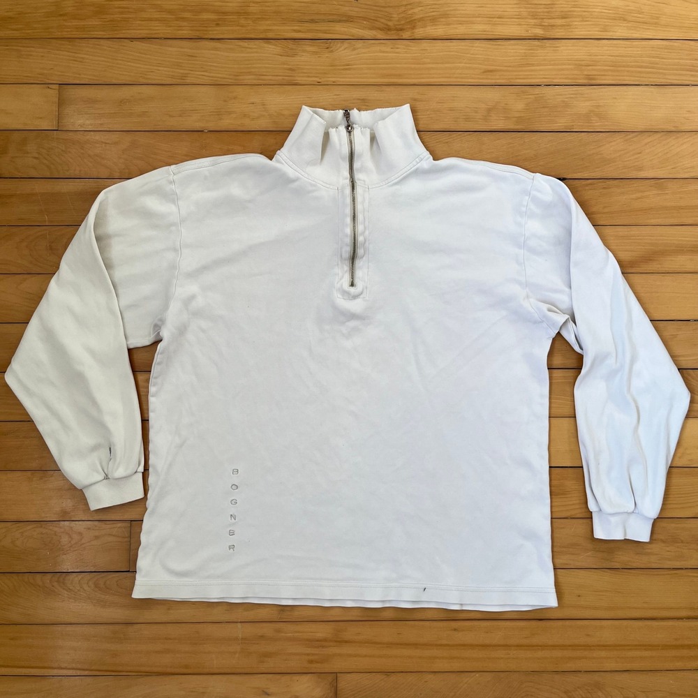 Bogner Mens Quarter Zip Pullover Sweatshirt Off White Mock Neck Logo Size L